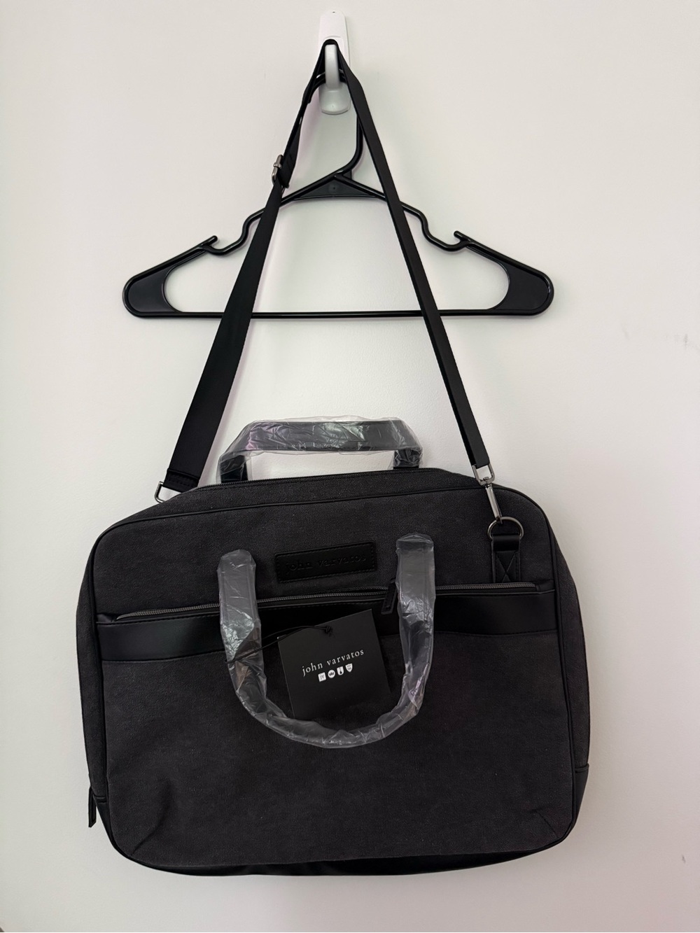 John Varvatos Black Canvas Messenger Bag for Men (parfum)